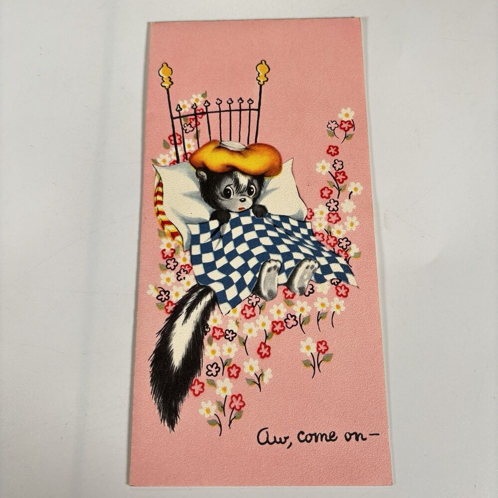 Vintage Anthropomorphic Skunk Get Well Greeting Card Sunshine MCM Art Cute
